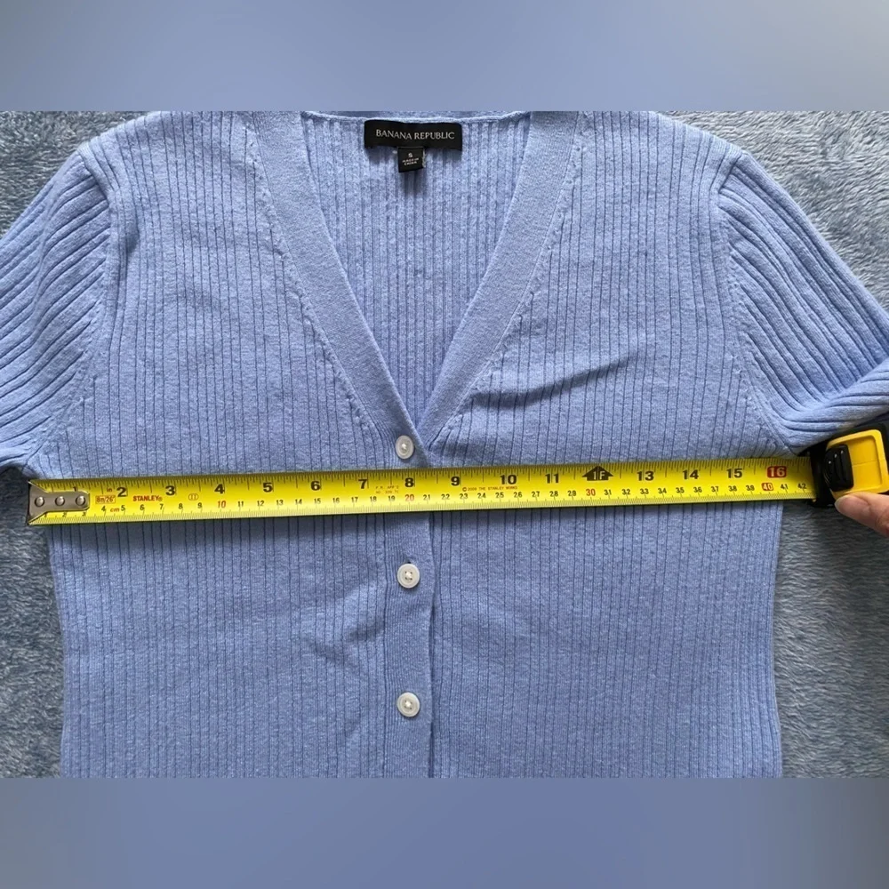 BANANA Republic Blue Ribbed Crop Button Up Cardigan Size S - Picture 9 of 11
